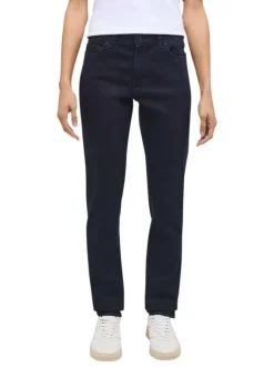 Jean nuit uni avec une coupe slim et deux poches latérales et logo