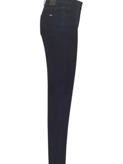 Jean nuit uni avec une coupe slim et deux poches latérales et logo
