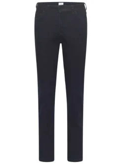Jean nuit uni avec une coupe slim et deux poches latérales et logo
