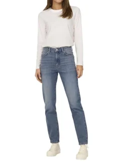 Jean Onlemily Stretch Hw St Ak Dnm en coton gris clair uni coupe regular fit