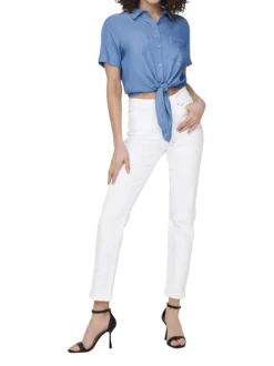 Jean Onlemily Stretch Hw Str Ank en coton blanc uni coupe regular fit