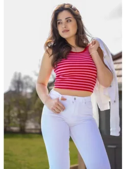Jean Onlemily Stretch Hw Str Ank en coton blanc uni coupe regular fit