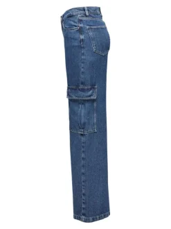 Jean Onlhoney Reg Waist Wide Leg en coton indigo uni coupe regular fit