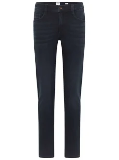 Jean Oregon en coton mélangé indigo avec une coupe slim et patch