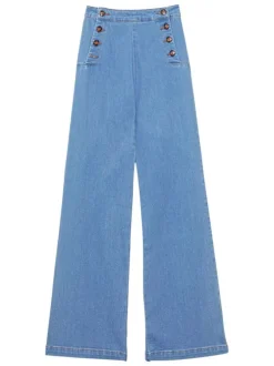 Jean Paulie en coton stone uni pourvu d'une taille haute et d'une coupe droite