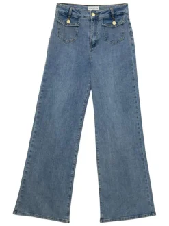Jean Peyton en coton stone uni pourvu d'une coupe flare et d'une taille haute