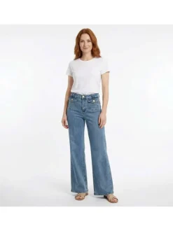 Jean Peyton en coton stone uni pourvu d'une coupe flare et d'une taille haute