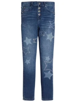 Jean 5 poches bleu à motifs étoiles en coton et coupe skinny