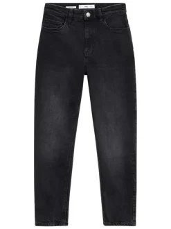Jean 5 poches en coton anthracite uni avec une coupe droite et des passants