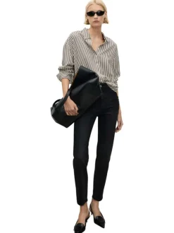 Jean 5 poches en coton anthracite uni avec une coupe droite et des passants