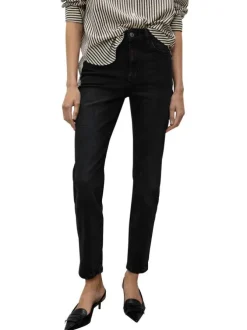 Jean 5 poches en coton anthracite uni avec une coupe droite et des passants