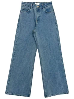 Jean 5 poches en coton bleu ciel délavé avec une coupe bootcut