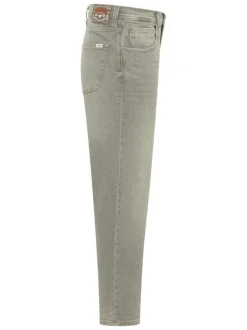 Jean 5 poches en coton gris légèrement délavé à coupe slim avec des passants