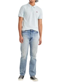 Jean 5 Poches 501® en coton indigo délavé à coupe regular fit ajustée