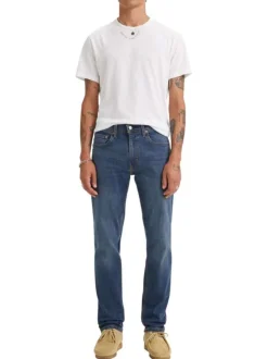 Jean 5 poches 502 en coton mélangé bleu avec surpiqûres orange et coupe droite