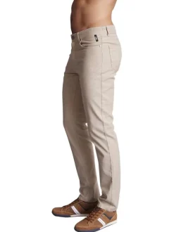 Jean 5 poches en coton sable uni mi-haut avec une coupe regular fit