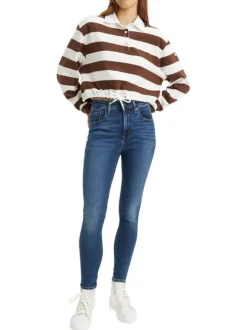 Jean 5 poches 721™ High Rise Skinny en coton mélangé bleu et surpiqûres marron