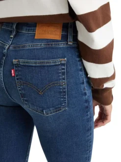Jean 5 poches 721™ High Rise Skinny en coton mélangé bleu et surpiqûres marron