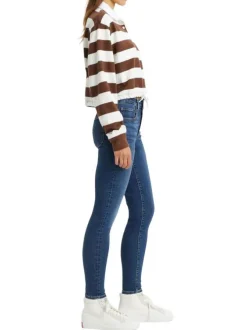 Jean 5 poches 721™ High Rise Skinny en coton mélangé bleu et surpiqûres marron