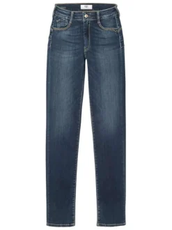 Jean Pulp High Regular en coton indigo uni avec une coupe ajustée et des surpiqûres oranges