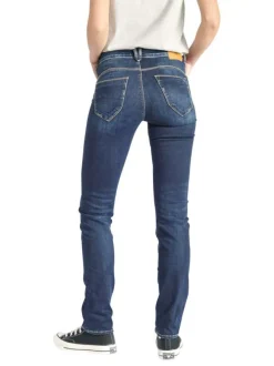 Jean Pulp High Regular en coton indigo uni avec une coupe ajustée et des surpiqûres oranges