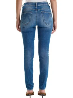 Jean Pulp High Regular en coton indigo uni avec une coupe ajustée et des surpiqûres oranges