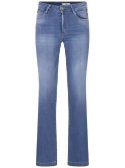 Jean Pulp High Regular en coton indigo uni avec une coupe ajustée et des surpiqûres oranges