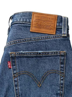 Jean Ribcage Straight Ankle droit en coton bleu délavé avec rivets cuivrés