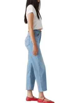 Jean Ribcage Straight Ankle en coton mélangé bleu stone uni à coupe ajustée