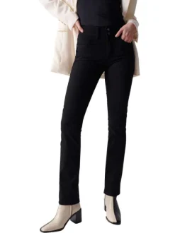 Jean Secret Push In Slim en coton noir avec un double boutonnage avant