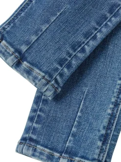 Jean skinny en coton mélangé bleu ciel délavé effet froissé à taille élastiquée réglable et découpes chevilles