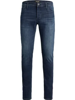 Jean slim bleu délavé en coton mélangé avec 5 poches et rivets métalliques