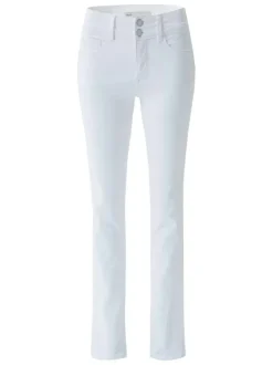 Jean slim en coton blanc uni avec bijou argenté sur la poche gousset