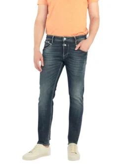 Jean slim 5 poches en conton stretch délavé bleu nuit effet froissé