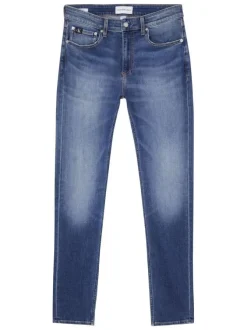Jean Slim Taper en coton mélangé indigo effet délavé coupe slim avec 5 poches