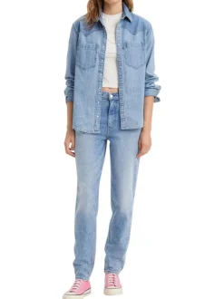 Jean '80s Mom Jeans bleu stone uni à coupe tapered et à taille haute