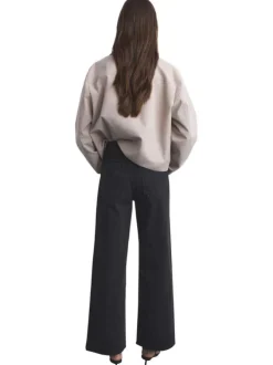 Jean style jupe-culotte en coton noir uni à coupe large et taille haute