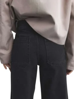Jean style jupe-culotte en coton noir uni à coupe large et taille haute