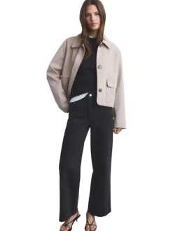Jean style jupe-culotte en coton noir uni à coupe large et taille haute