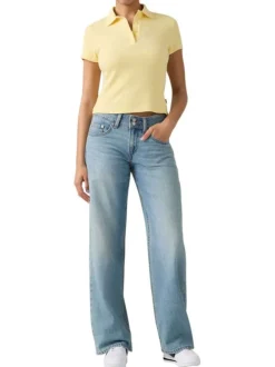 Jean Superlow Loose en coton bleu uni à coupe droite pourvu de multiples poches