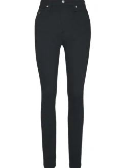 Jean taille haute noir uni et une fermeture zippée boutonnée