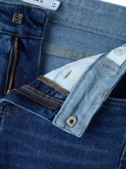 Jean taille slim ajustable en partie en coton indigo léger délavé à jambes droites