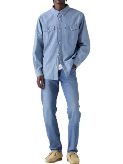 Jean 502® Taper bleu jean en coton à coupe droite et patch de la marque