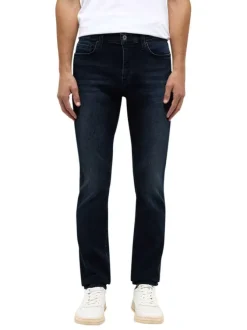 Jean Vegas en coton indigo slim avec patch de la marque à l'arrière