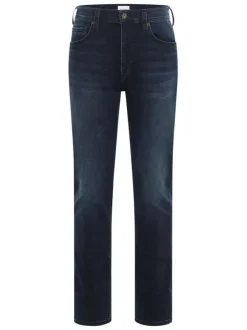 Jean Vegas en coton indigo slim avec patch de la marque à l'arrière