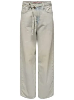Jean Venice-Bleecker Mw Baggy en coton stone uni avec poches et ceinture denim