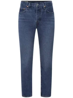 Jean vintage 501® Crop en coton bleu uni à coupe regular fit zippée et jambe 7/8