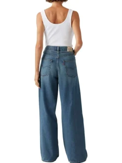 Jean Xl Straight en coton bleu délavé avec coupe bootcut oversize et cordon