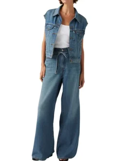 Jean Xl Straight en coton bleu délavé avec coupe bootcut oversize et cordon