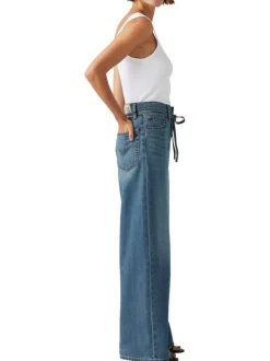 Jean Xl Straight en coton bleu délavé avec coupe bootcut oversize et cordon